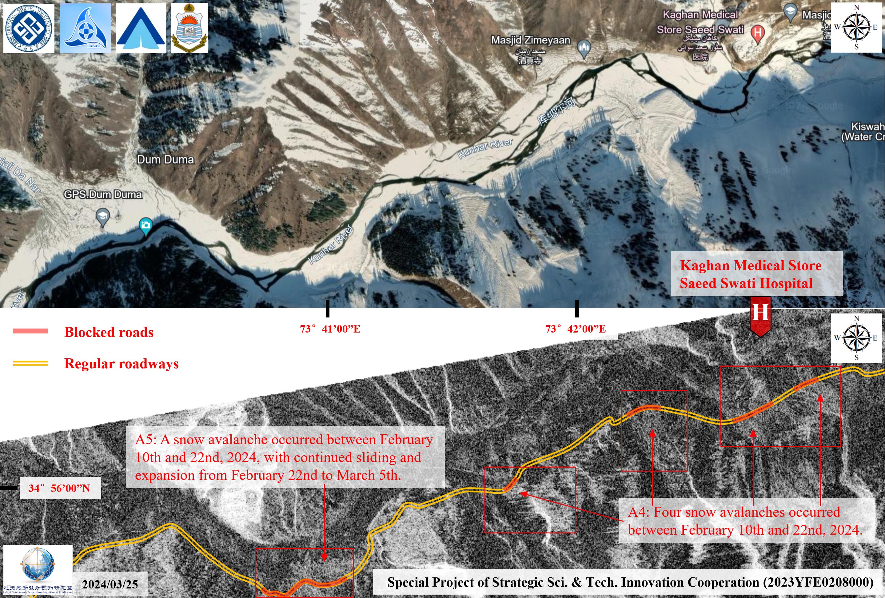 Figure. 2 An overview of avalanche risk in the northern Naran highway and hospital area.