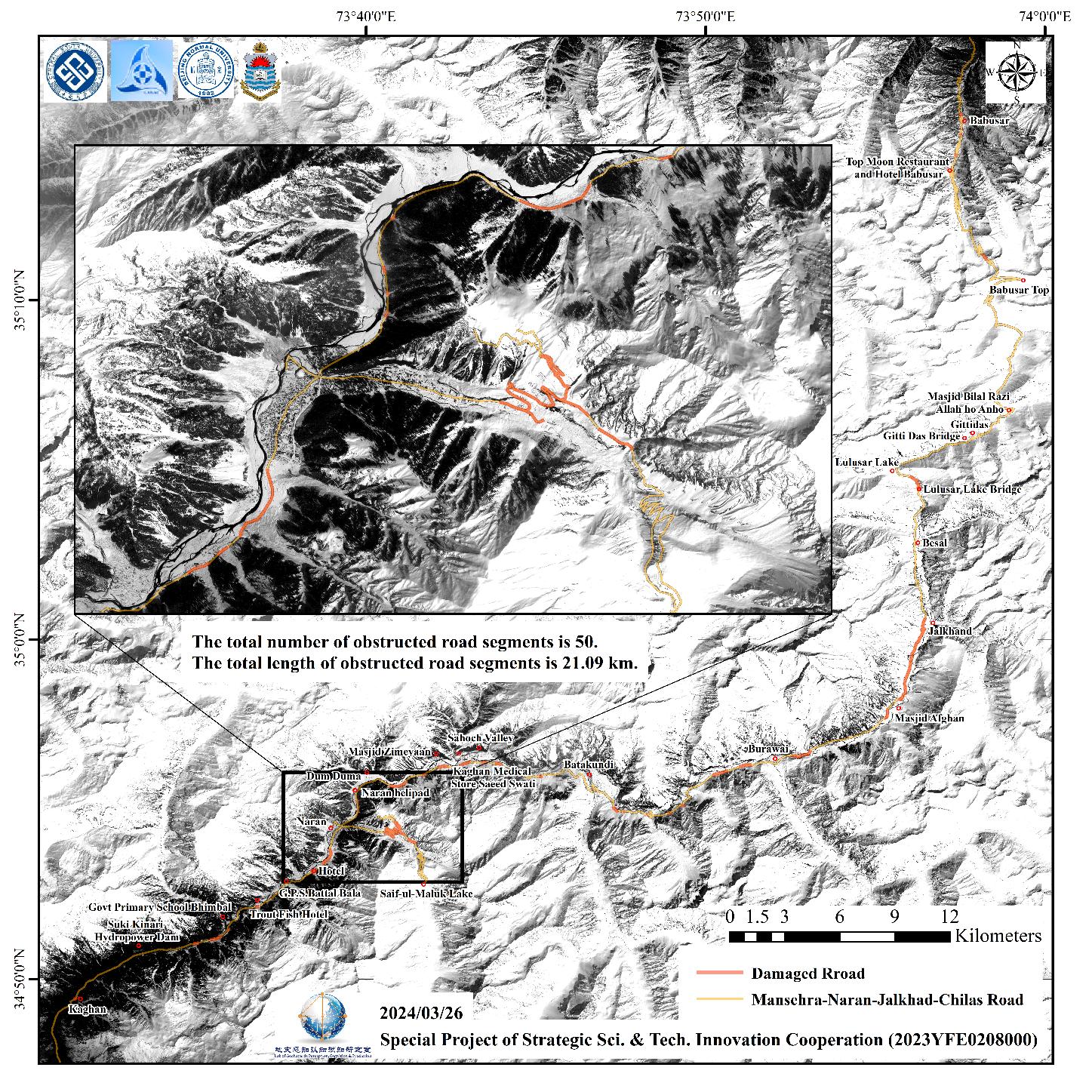 Figure. 3 The distribution of road blockages caused by avalanches along the Road N15