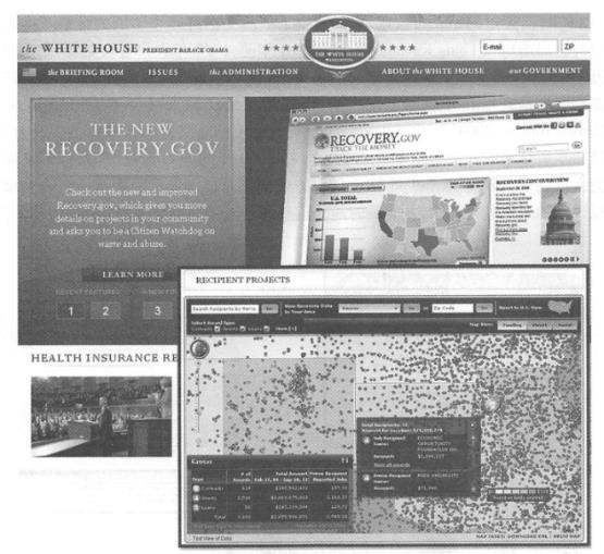The Recovery, gov website uses WebGIS to promptly announce the allocation of funds in the federal government's economic stimulus plan to the public. (Thanks:Recovery,gov )