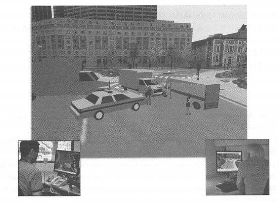 Establishing the virtual world on the virtual earth has broad application potential. For example, people can participate in realistic emergency drills while sitting in the office. (Thanks:Pictometry Company)
