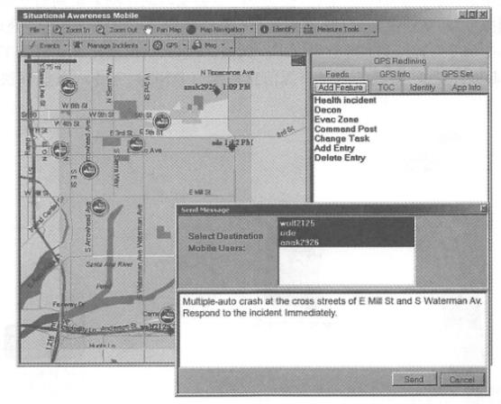 Region-based group text message technology can send group text messages to people in the field in a selected area on the screen. (Thanks:Tele Atlas North America, Inc.)