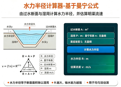 水力半径计算器-基于曼宁公式