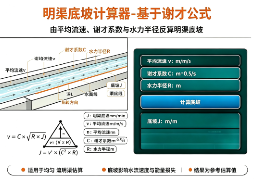 明渠底坡计算器-基于谢才公式