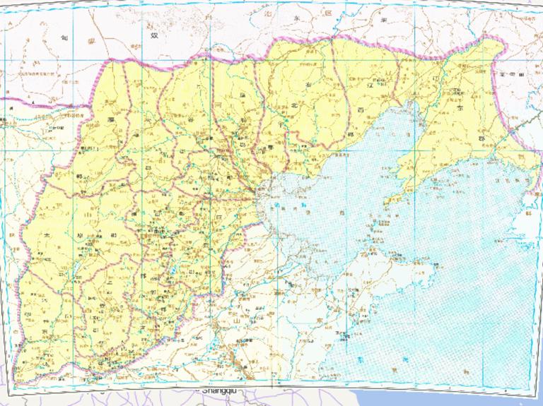 The historical map of the Commanderies in Northern Shandong during the Qin Dynasty period in China